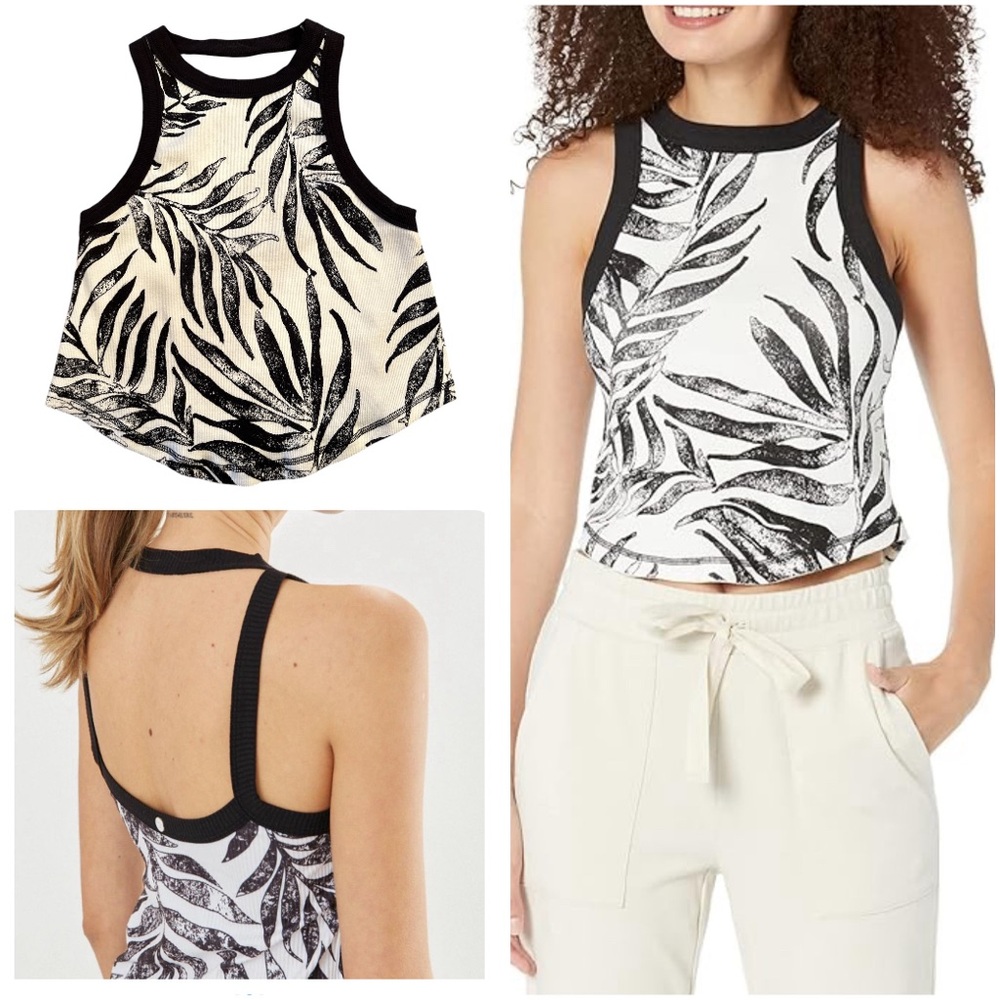 FREE PEOPLE Open Air tank, black palm branches, size L